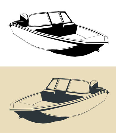 Stylized vector illustrations of a speed boat or boat for fishing and recreationのイラスト素材