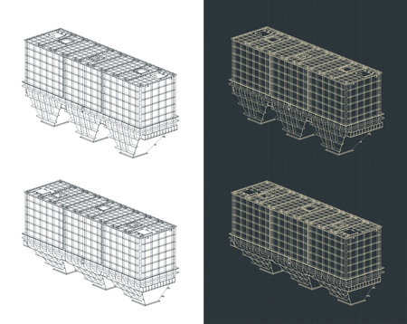 Aggregate batchers & bins isometric blueprints stylized vector illustrationsのイラスト素材