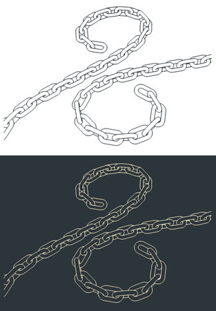Pieces of metal chain stylized vector illustrationsのイラスト素材
