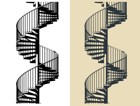Spiral staircase close up stylized vector illustrationsのイラスト素材