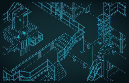 Factory interior close-up. industrial infrastructure of production stylized isometric vector illustrationのイラスト素材