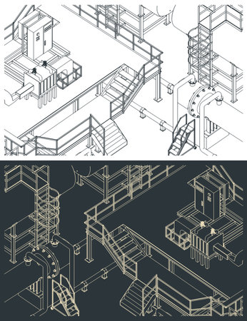 Factory interior close-up. industrial infrastructure of production stylized isometric vector illustrationsのイラスト素材