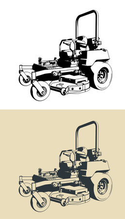 Riding zero-turn mower stylized vector illustrationsのイラスト素材