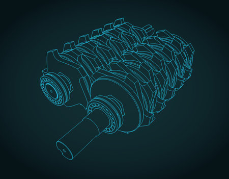 Two shaft shredder blades close-up stylized vector illustrationのイラスト素材