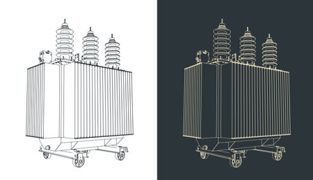 Power three-phase transformer stylized vector illustrationsのイラスト素材