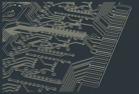 Circuit board blueprint close up stylized vector illustrationのイラスト素材