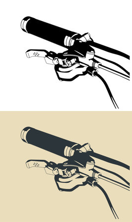 Bike MTB steering and rubber handle close-up stylized vector illustrationsのイラスト素材