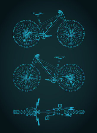 Fat bike MTB blueprints stylized vector illustrationのイラスト素材