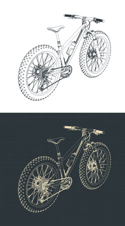Fat Bike MTB drawings, stylized vector illustrationsのイラスト素材