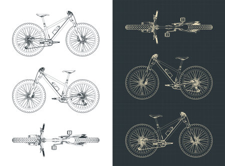 Fat bike MTB blueprints stylized vector illustrationsのイラスト素材