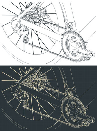 Road bike mechanism isometric blueprints  close up stylized vector illustrationsのイラスト素材