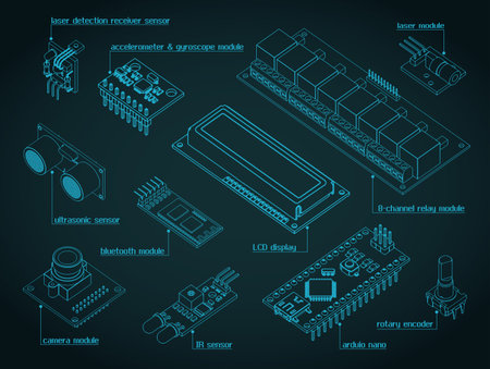 Arduino sensors Set drawings stylized vector illustrationのイラスト素材