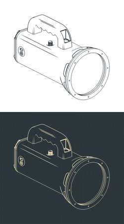 Work LED handheld rechargeable torch isometric drawings stylized vector illustrationsのイラスト素材