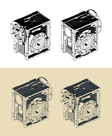 Worm gear motor stylized vector illustrationsのイラスト素材