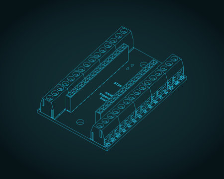 Arduino nano IO shield isometric blueprint. Stylized vector illustrations of Arduino hardwareのイラスト素材