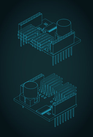 Servo shield isometric blueprints stylized vector illustrationsのイラスト素材