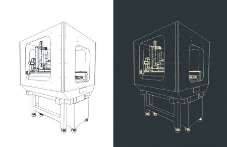 CNC milling machine drawings stylized vector illustrationsのイラスト素材