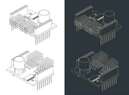 Servo shield isometric drawings stylized vector illustrationsのイラスト素材