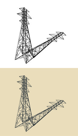 High voltage transmission line support stylized vector illustrationsのイラスト素材