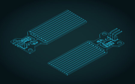 Stylized vector illustration of isometric blueprints of Arduino water level sensorのイラスト素材