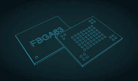 Fine ball grid array memory microchip stylized vector illustration
