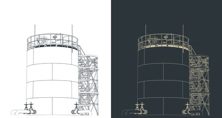 Large storage tank at an oil refinery stylized vector illustrationsのイラスト素材