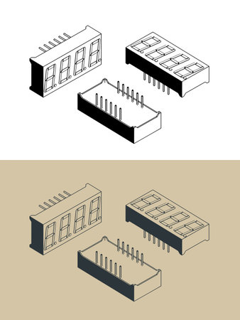 4 Digit 7-Segment LED Display stylized isometric vector illustrationsのイラスト素材