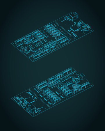 6-axis CNC controller blueprints stylized vector illustrationのイラスト素材