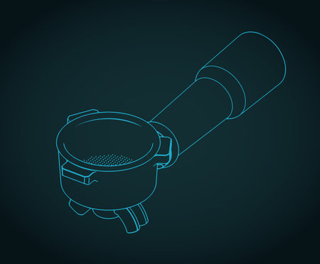 Double spout portafilter isometric blueprint stylized vector illustrationのイラスト素材