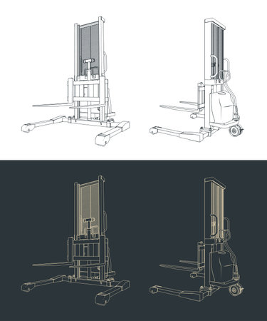 Semi electric stacker stylized vector illustrationsのイラスト素材