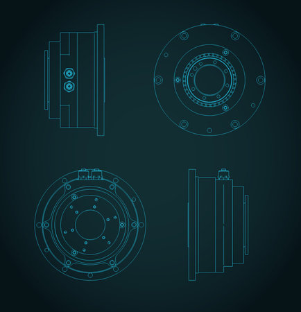 Hydraulic rotary actuator unit blueprints stylized vector illustrationのイラスト素材