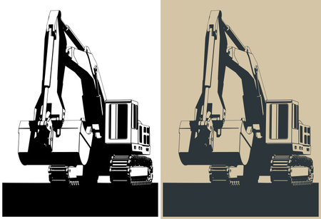 Heavy crawler excavator: stylized vector illustrationsのイラスト素材