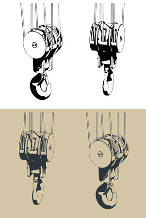 Crane hook block close-up stylized vector illustrationsのイラスト素材