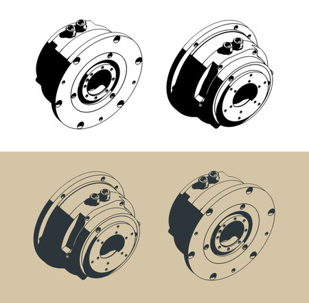 Hydraulic rotary actuator unit stylized vector illustrationsのイラスト素材