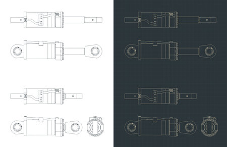 Hydraulic cylinder piston blueprints stylized vector illustrationsのイラスト素材