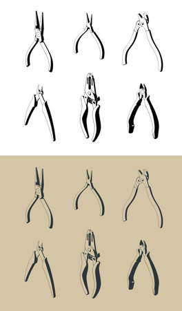 Pliers and wire cutters tool set: stylized isometric vector illustrationsのイラスト素材