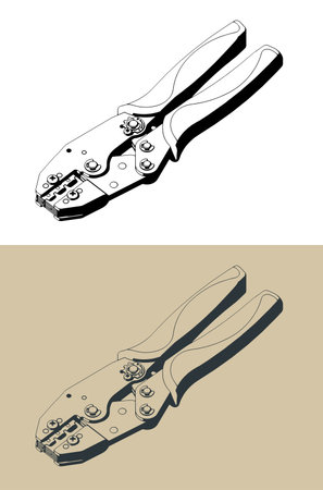 Ratchet wire terminal crimping tool stylized vector illustrationsのイラスト素材