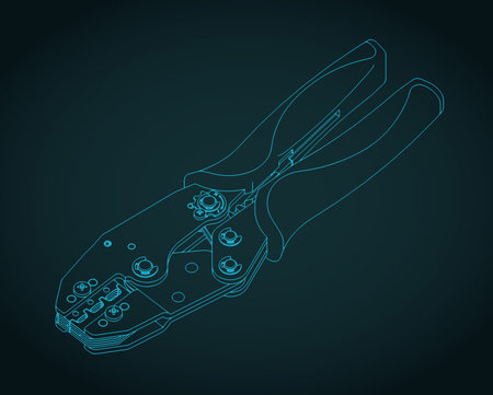 Ratchet wire terminal crimping tool isometric blueprint stylized vector illustrationのイラスト素材