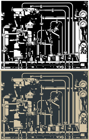 Industrial hydraulic control system: stylized vector  illustrationのイラスト素材