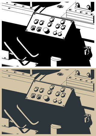 Industrial machine control panel and hydraulic unit stylized vector illustrationsのイラスト素材