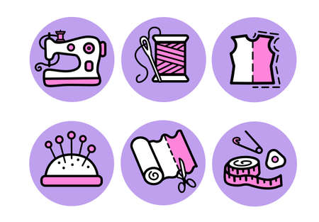 Icons on the sewing theme. Accessories for sewingのイラスト素材