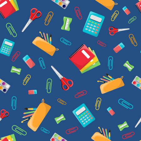 Pattern on the school theme. Office supplies. School supplies on a blue background.のイラスト素材