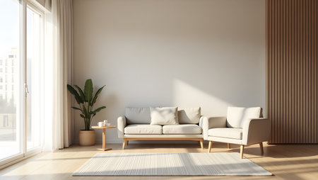 interior modern bright room with white sofa 3D rendering illustration computer generated imageの素材