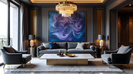 Luxury living room interior design. 3D render concept.の素材