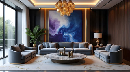 Luxury living room interior design. 3D render concept.の素材