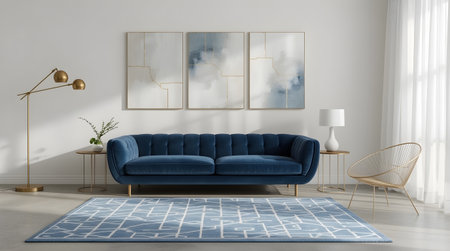 interior of modern living room with blue sofa, 3d renderの素材