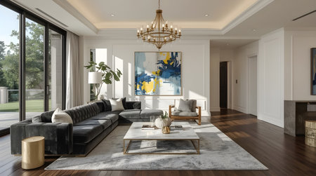 Interior of modern living room. 3D render. 3D illustrationの素材