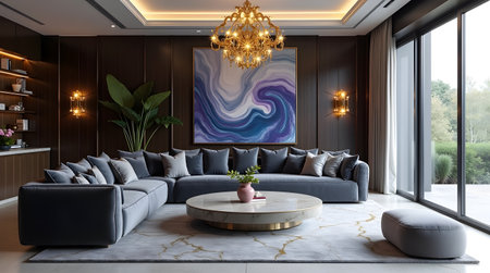 3d rendering luxury living room with sofa and coffee table in hotelの素材