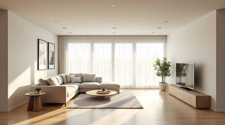 Interior of modern living room with tv. 3D rendering.の素材