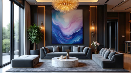 Modern living room interior design. 3d rendering mock up scene.の素材